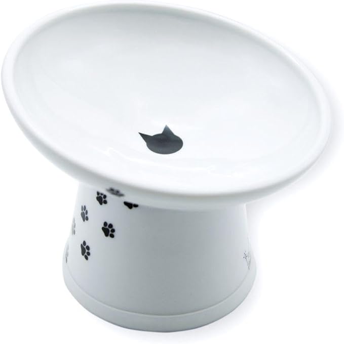 Necoichi Raised Cat Food Bowl – Ceramic Elevated 15° Tilted Cat Bowl for Whisker & Neck Fatigue, Dishwasher Microwave Safe Non-Slip Anti Vomiting Ergonomic Design (Extra Wide Tilted, 1.5-Cup Capacity)