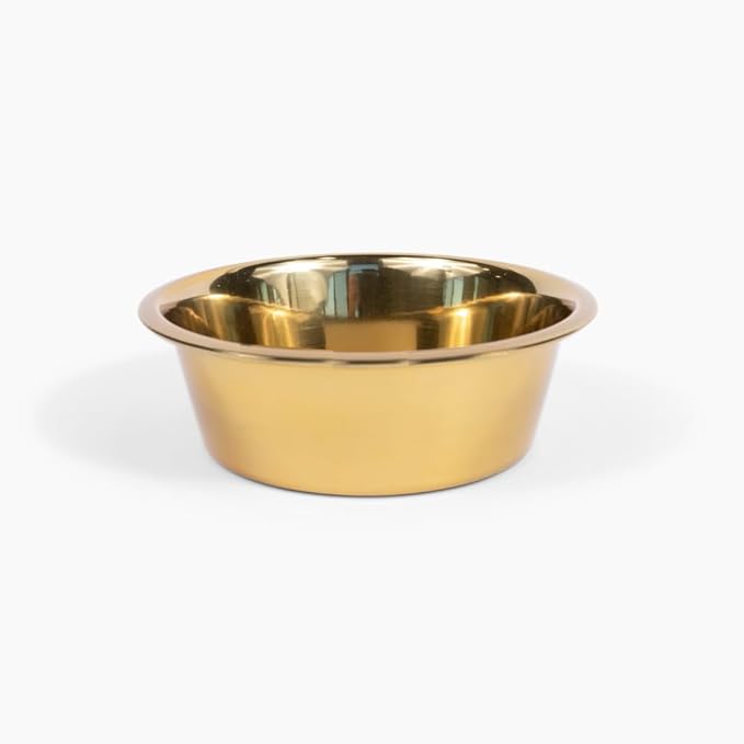 Hiddin Double Elevated Dog Bowl Stand for Small or Medium Dogs, All Breeds, Smoke Grey Acrylic 3.5 Inch Raised Dog Bowl Stand with Two Gold Bowls for Food and Water - 1.5 Cups Each Dish