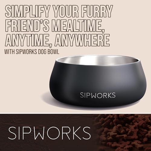 Sipworks Stainless Steel Dog Bowl – 32oz Weighted Metal Food and Water Bowls for Dogs and Cats with Non-Slip Base - Pet Bowls for All Breeds Sizes for Travel & Outdoor Play | Salmon
