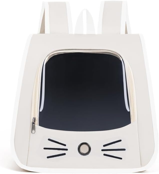 Pet Backpack Carrier, Traveler Breathable Transparent Carrier for Cats or Dogs, Large Space and Foldable Pet Carrier for Travel, Hiking, Shopping, and Vet (White)