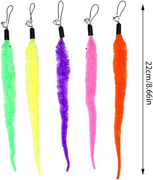 24 PCS Cat Worm Toy Replacement Teaser with Bell Refills Indoor Cat's Interactive Wand and Catch Wand Soft Squiggly Worm Teaser Refills Attachment Interactive Catch Toy Accessories (6 Color)