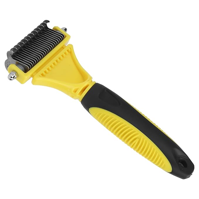 Pet Undercoat Rake, Stainless Steel Dematting Comb for Dogs and Cats, 2 Sided Grooming Tool with Round Teeth, Removes Knots and Loose Hair, Professional Pet Grooming