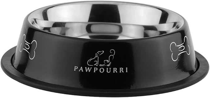Pawpourri Printed Bowl 23.6 fl oz Anti-Skid Food and Water Dog Bowl|Stainless Steel Bowl for Dogs and Cats|Dog Water and Food Bowl|Dog Feeding Bowl (Black)