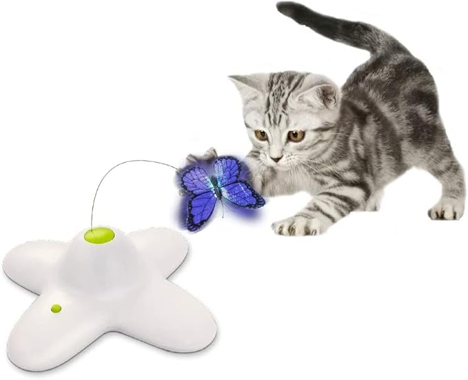 ALL FOR PAWS Interactive Butterfly Cat Toy, Automatic Cat Butterfly Wand Toys for Kitty, Electric Fluttering Butterfly Cat Teaser Toy for Indoor Cats