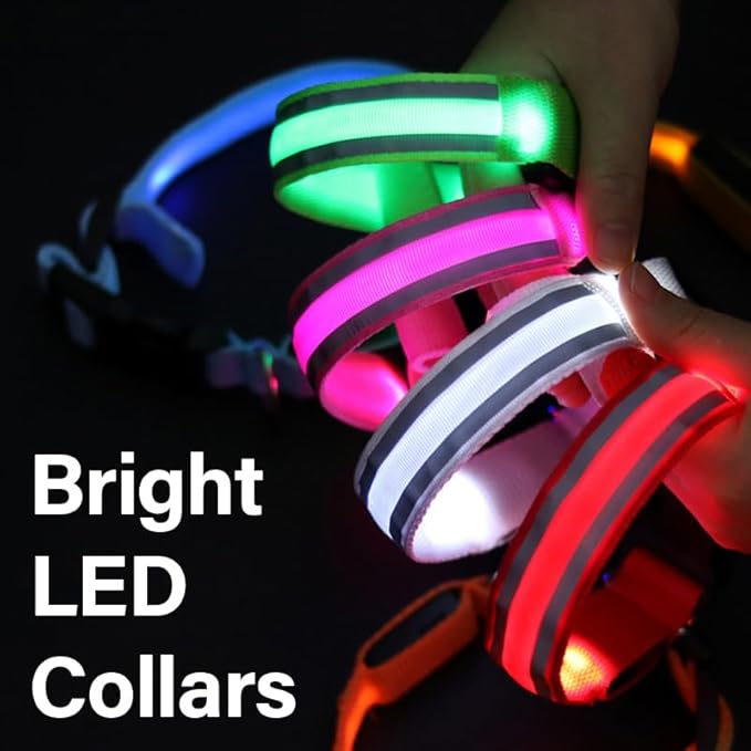 LED Dog Collar – Rechargeable Light Up Dog Collar for Night Walking, Waterproof Adjustable Nylon Pet Safety Collar with USB Charging for Small, Medium, and Large Dogs (Green, Large)