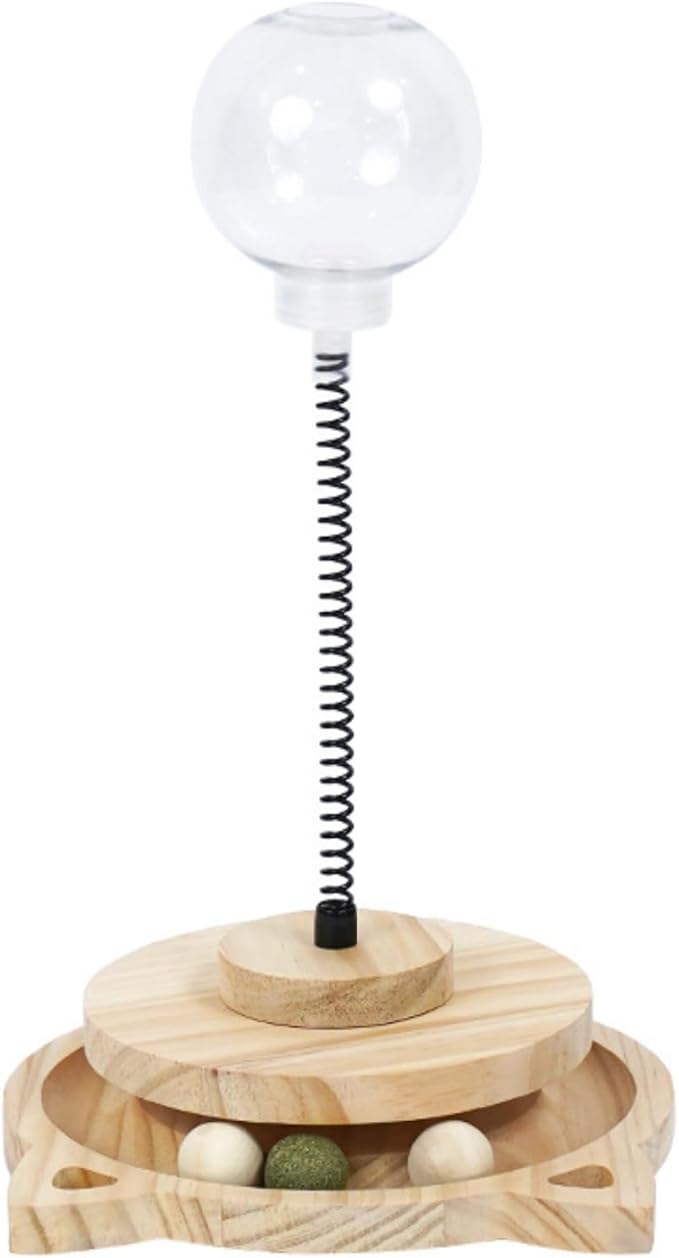 3MNSCD Cat Ball Toy Treat Cats Treat Dispenser with Catnip Roller Track Balls, Interactive Cat Toys Indoor Cats Kitten, Food Solid Wood Feeder Ball (for Bigger cat Food)