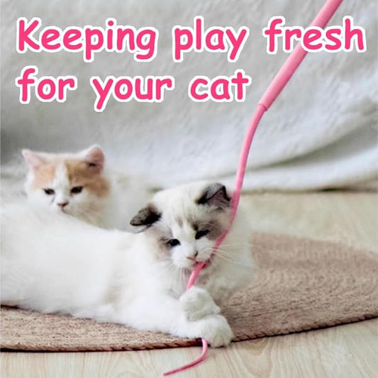 Silicone Cat Wand Toy, Pink Interactive Teaser Stick, Mouse Tail Design, Pet Entertainment for Cats and Dogs