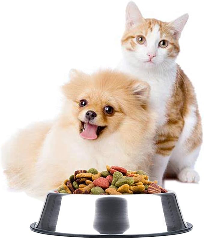 Stainless Steel Dog Bowls, 2.2 Cup/18oz Cat Bowl Water and Food with Rubber Base, Pet Bowls for Medium Dogs, Cats and Rabbit, 2Pack