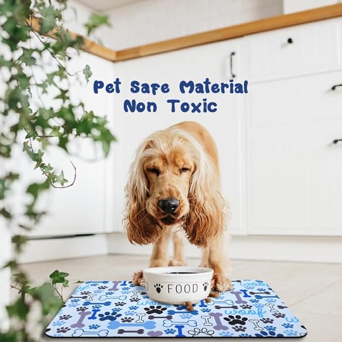 Dog Food Mats for Floors Waterproof, Pet Water Bowl Mats Pet Feeding Absorbent Placemats Blue 24 * 32 inch