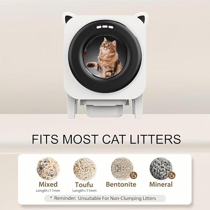 Self Cleaning Litter-Box for Multiple Cats with 76L Large Capacity,Automatic Litter Box with App Control and Safety Sensors Protection (Black)