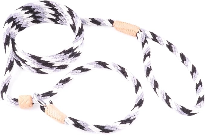 Alvalley Nylon Dog Training Leash with Stopper - Adjustable Nylon Rope Comes with Braided Leather at Ends - Tagua Bead Stopper Slip Lead - Suitable for Walking, and Training