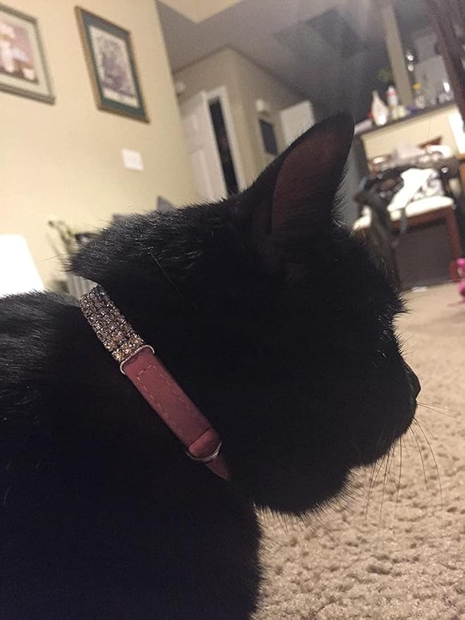 CHUKCHI Soft Velvet Safe Cat Adjustable Collar Bling Diamante with Bells,11 inch for Small Dogs and Cats (Pink- 2 Pack)