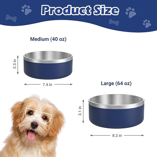 LIANLAI Stainless Steel Dog Bowls, Rust-Resistant Pet Bowls, Non Slip Dog Water Bowl, Versatile Feeding Bowls (Blue,64 oz)