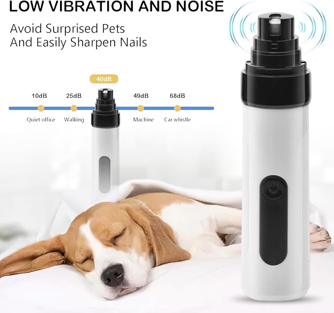 Silent Dog Nail Grinder, 2025 Upgraded Pet Nail Trimmer with 2-Speed Settings & 3 Grinding Ports, USB Rechargeable Dog Nail Clippers for Small, Medium & Large Pets