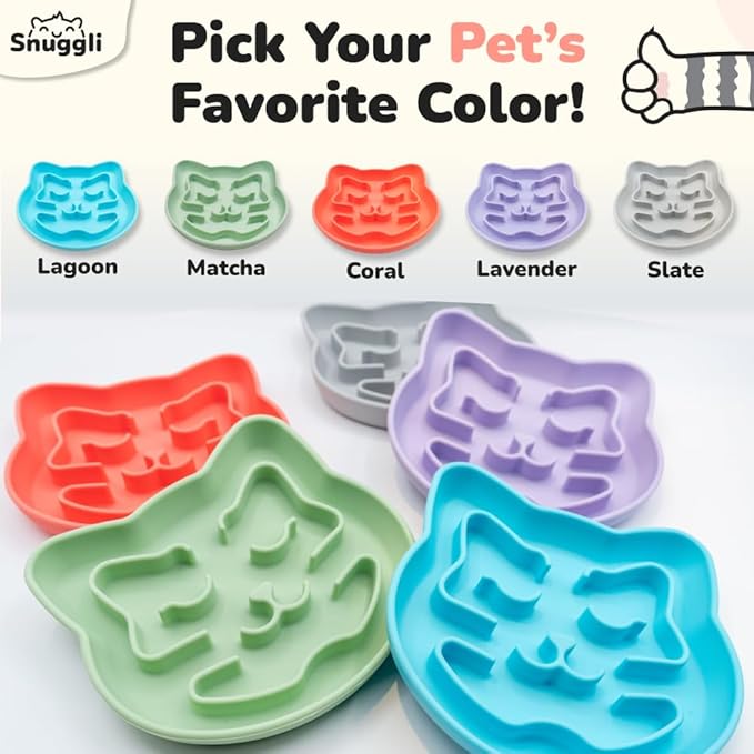 Snuggli Slow Feeder Cat Bowl | Cat Puzzle Feeder for Slow Eating, Mental Enrichment, Digestion, & Bloat Relief | Non-Slip Silicone, Dishwasher Safe, 1 Cup (Coral)
