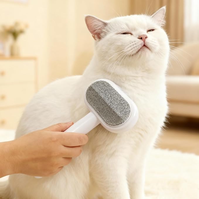 Professional Cat & Dog Deshedding Brush - 1-Button Release Grooming Tool for Long/Short Hair Cats, Dogs, Rabbits & Small Animals (White)