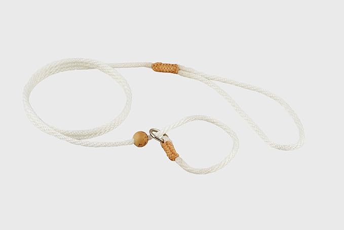 Alvalley Nylon Dog Training Leash with Stopper - Adjustable Nylon Rope Comes with Braided Leather at Ends - Tagua Bead Stopper Slip Lead - Suitable for Walking, and Training
