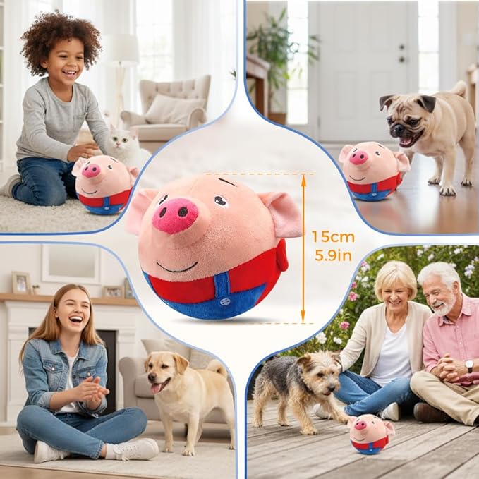 ehnoge Interactive Dog Toys, 2026 New Talking Moving Dogs Ball Toy Active Moving Pet Plush Toy with Talking Sound, Washable Pig Plush Sound Electronic Toy Squeaky Toys for Small Dogs (Red Pig)