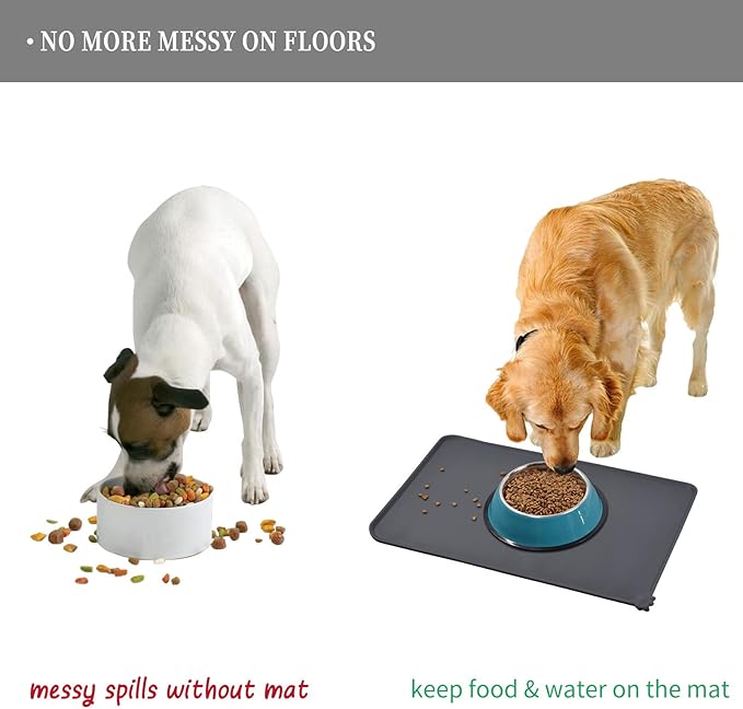 Reopet Waterproof Pet Feeding Mat with High Raised Edges, Heavier and Thicker Placemats for Cat Dog Water Bowl with BPA Free, Dogs Cats Food Mats for Messy Drinkers to Prevent Spill and Protect Floors