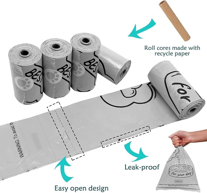 Dog Poop Waste Bags Holder with LED Flashlight|Cute Doggie Poo Bags Dispenser for Pet Leash|Trash Waste Bags Carrier with Potty Bags Clip Fastener LR44 Button Cells Included(2 Pack) (Mint Green)