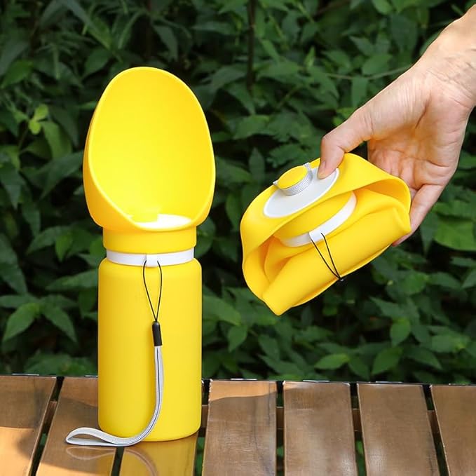 Portable Dog Water Bottle, Collapsible Water Bottle for Dogs Perfect for Walking, Hiking and Outdoors | Works as a Portable Water Bowl | - 550ml (Yellow)