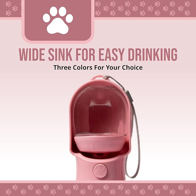 HappiTails Leak Proof Portable Dog Water Bottle with Bowl – Travel Pet Water Dispenser for Walking & Hiking – Food Grade Plastic – Choose from 3 Colors (Pink, 500 ml)