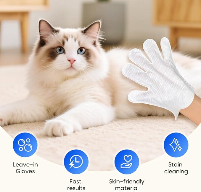 Rinse Free Dog Shampoo Mittens, 2025 New 6 Pcs Pet Bath Wipes Portable Pet Bathing Gloves, No Rinse Pet Care Wipes Easy Wipe Paws and Body Cleaning Mitts for Pet Owners Home Use (2)