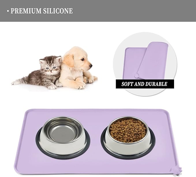 Reopet Waterproof Pet Feeding Mat with High Raised Edges, Heavier and Thicker Placemats for Cat Dog Water Bowl with BPA Free, Dogs Cats Food Mats for Messy Drinkers to Prevent Spill and Protect Floors