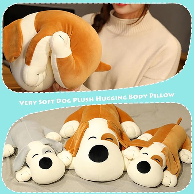 ELAINREN Ultra-Soft Brown Dog Plush Pillow Fluffy Puppy Stuffed Animals Toy Cuddle Long Ear Dog Plushie Cushion/29.5''