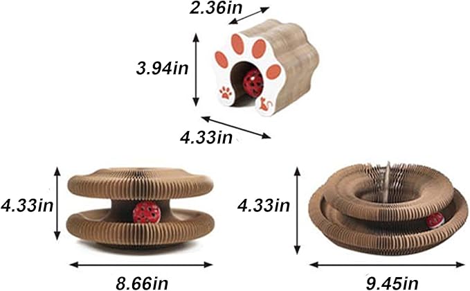 Kitty Kurlz Cat Toy, Magic Organ Cat Interactive Scratcher Cardboard with Bell Ball, Foldable & Changeable Accordion Shape Exercise Anxiety Relief Toy for Indoor Cats(1PCS)