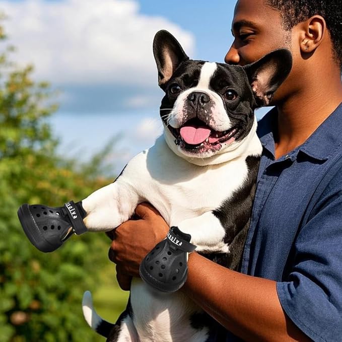 JZXOIVA Dog Shoes for Hot Pavement, Dog Booties for Small Dogs, Breathable Dog Boots & Paw Protectors, Adjustable Non-Slip Rain Booties, Waterproof Pets Sandals for Beach Black Size 3
