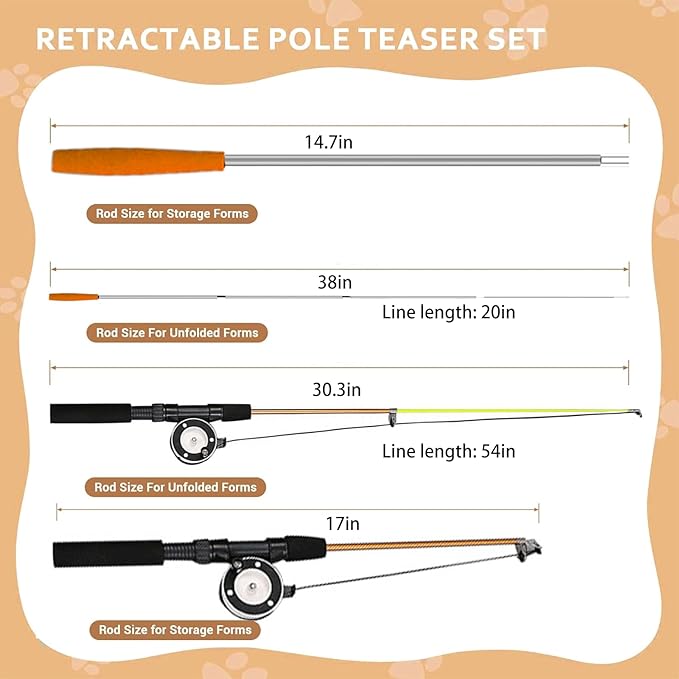 Trumoon Retractable Cat Teaser Wand Toy, Cat Toys for Indoor Outdoor Cats Interactive Fishing Rod with 4 PCS Refills Feather Toy, Interactive Bird Toys for Indoor Kittens