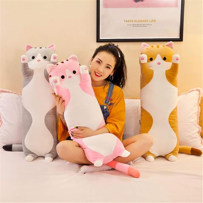 shangman Lovely Plush Cat Cute Cartoon Soft Stuffed Kitten Long Throw Sleeping Pillow Doll Toy Gift for Kids Girlfriend Multiple Size (Pink,70cm/27.5in)