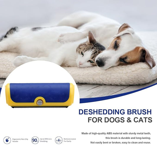 Dog deshedding brush and shedding tool for short and medium coats, pet grooming tool with stainless steel shedding blade and non slip handle, deshedding comb for dogs cats and horses