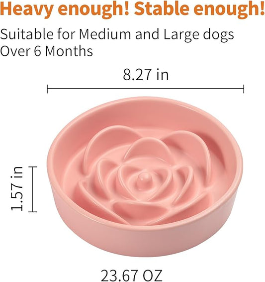 Pink Ceramic Dog Bowl Slow Feeder for Medium and Large Breed,Elevated/Raised 1.5 Cup 8.26 in Slow Feeding Bowl,Puzzle Dog Food Bowl for Fast Eater,Maze Dish for Fast Eater