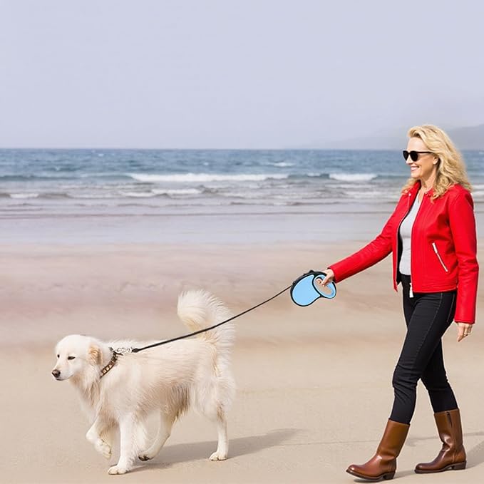 Retractable Dog Leash,16 Ft Dog Retractable Leash,with Anti Slip Handle,Strong Nylon Tape No Tangle,One Handed Brake,Pause,Lock,Suitable for Small and Medium Sized Dogs(Blue)
