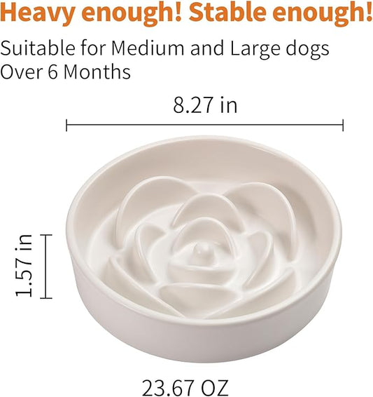 White Ceramic Slow Feeder Dog Bowl for Medium and Large Breeds,1.5 Cup 8.26 in Slow Feeding Bowl,Puzzle Dog Food Bowl for Fast Eater,Maze Dish for Fast Eater