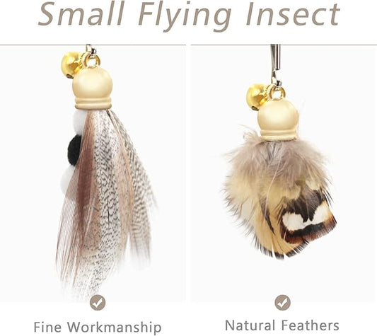 SONGWAY Cat Toys Feather Wand - Retractable Cat Wand Toy and 8 Pieces Insect Cat Feather Toys with Bell, Interactive Cat Toys for Indoor Cats Kittens