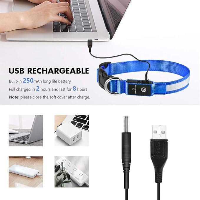 MASBRILL Light Up DogCollars-Rechargeable LED Dog Collar-Waterproof Night Walking Glowing Dog Collar for Small Medium Large Dogs