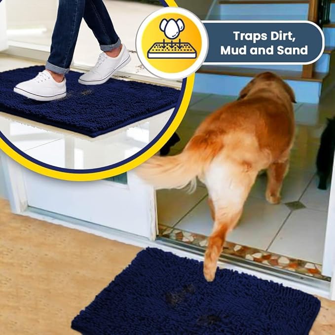 Muddy Mat® | Super Absorbent Door Mat Indoor, Microfiber Quick Dry Chenille Entryway Rug, Non-Slip Front Door Mat, Indoor Mats for Entryway, Machine Washable Pet Rug, Navy Blue Runner 24"X60"
