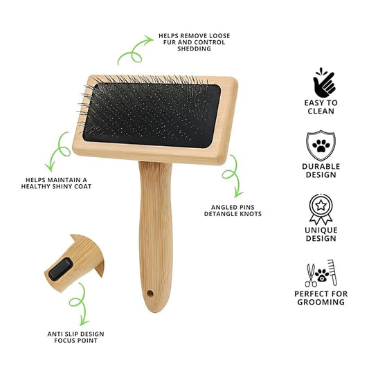 Dog & Cat Slicker Brush for Shedding and Grooming | Bamboo Brush Removes Loose Fur, Tangles & Mats | Eco-Friendly Pet Comb for All Coat Types | Gentle Deshedding Tool for Pets | Pet Supplies