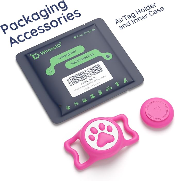 WhoseID Apple Airtag Holder for Dog Collar - IPX8 Waterproof, Lightweight & Soft Silicone Case for Air Tag, Adjustable Fit Dog Cat Pet Collars (Rose, 1 Pack)