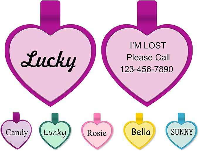 Silent Dog ID Tags, Personalized Engraved Silicone Dog and Cat Name Pet ID Tags, Lightweight and Waterproof, Soundless No More Jingling Tags(1 PCS, Heart)