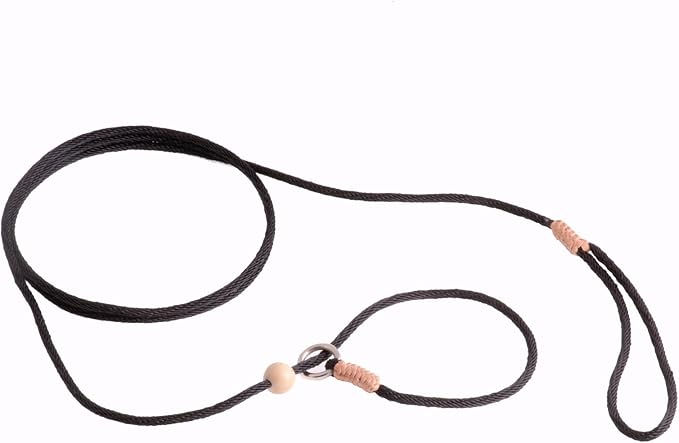 Alvalley Nylon Dog Training Leash with Stopper - Adjustable Nylon Rope Comes with Braided Leather at Ends - Tagua Bead Stopper Slip Lead - Suitable for Walking, and Training