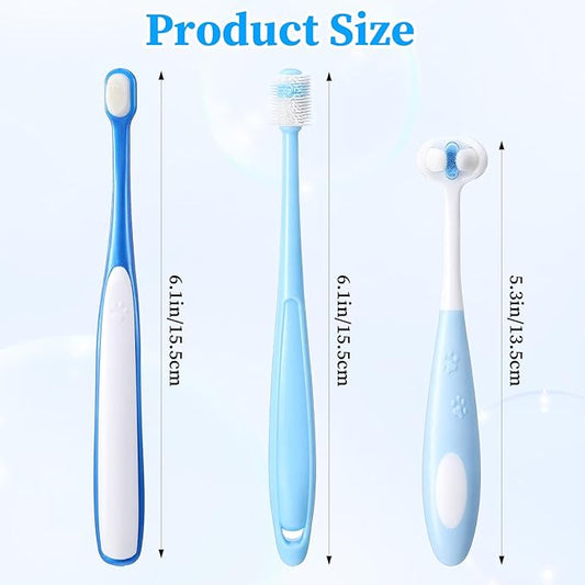 3 Pcs Small Dog Toothbrush Kit: Silicone 360 Pet Tooth Brushes for Dogs Cat, 3-Sided Dog Toothbrush Set of 3 Different Shapes PP+Nylon