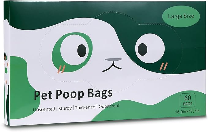 60 Count Cat Poop Bags Large Pet Waste Sacks with Handles, Disposable Litter Bags for Pet Poop, Extra-Thick Waste Bags Easy Tie Leak-Proof Strengthen Unscented