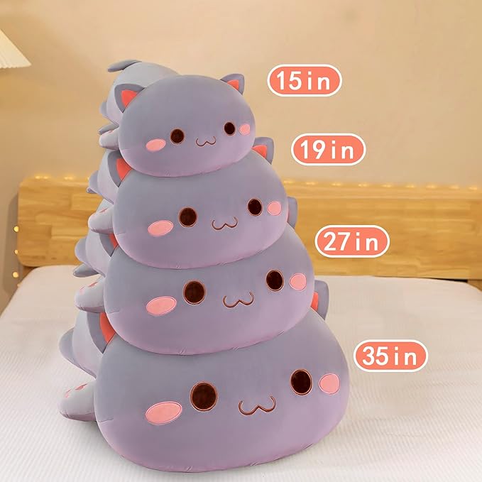 FUYU Cat Stuffed Animals, Soft Cat Plush Pillow Kawaii Kitten Stuffed Animal Toy Gifts for Kids Boys Girls Room Decor (Grey Round Eyes,19in/50cm)