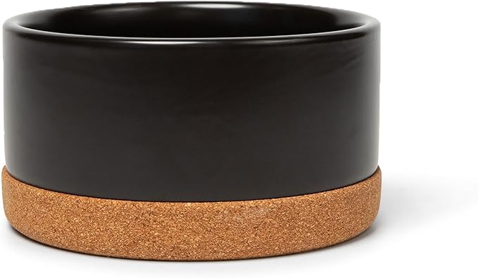 Waggo Corky Bowl – 4 Cup Non-Slip Pet Food and Water Ceramic Dish with Removable Cork Base – Dishwasher & Microwave Safe (Olive)