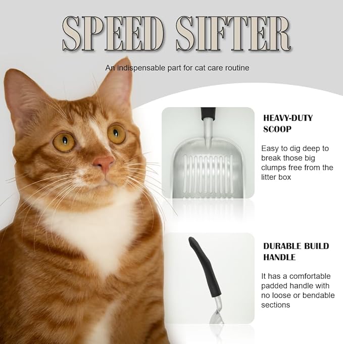 Heavy Duty Cat Litter Scoop with Holder - All Metal Cat Litter Scooper with Stainless Steel Holder - Speed Sifter Litter Box Scooper Captures All Clumps