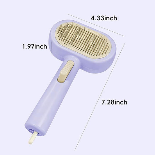 Professional Cat & Dog Deshedding Brush - 1-Button Release Grooming Tool for Long/Short Hair Cats, Dogs, Rabbits & Small Animals (Purple)